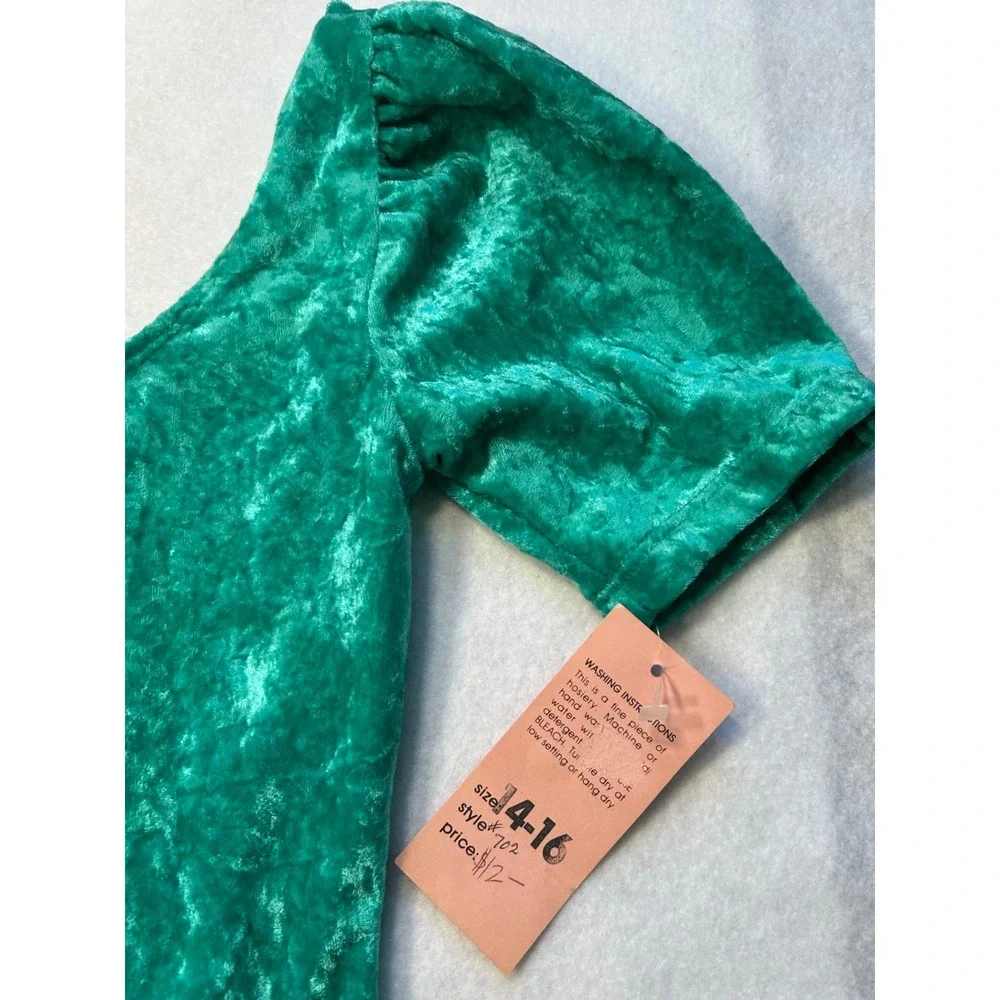 Jenni Rose Girls Green Crushed Velvet Puff Sleeve Leotard Dance Gymnastics 14-16
